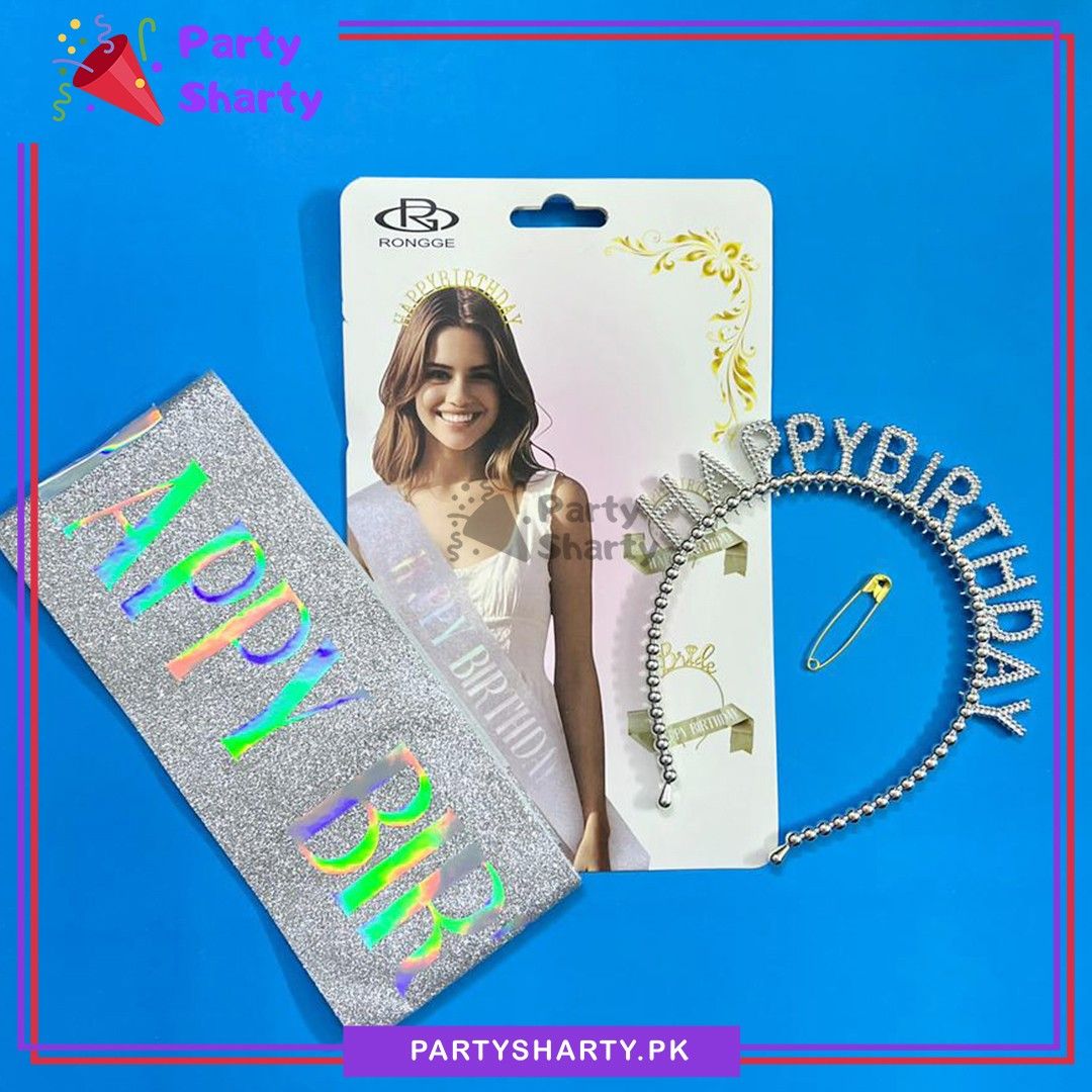 Birthday Girl Shiny Plastic Hairband With Sash for Birthday Event & Celebration