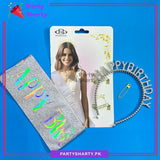 Birthday Girl Shiny Plastic Hairband With Sash for Birthday Event & Celebration