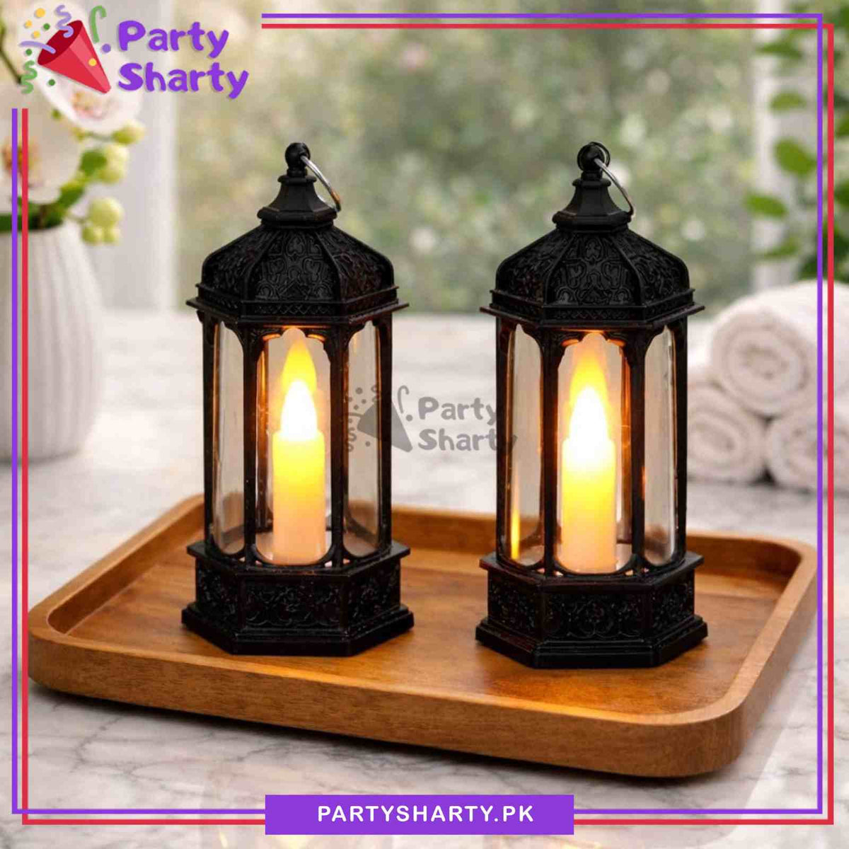 1pc Black Color Lantern Shaped With Mini Flameless Candle LED Light For Decoration