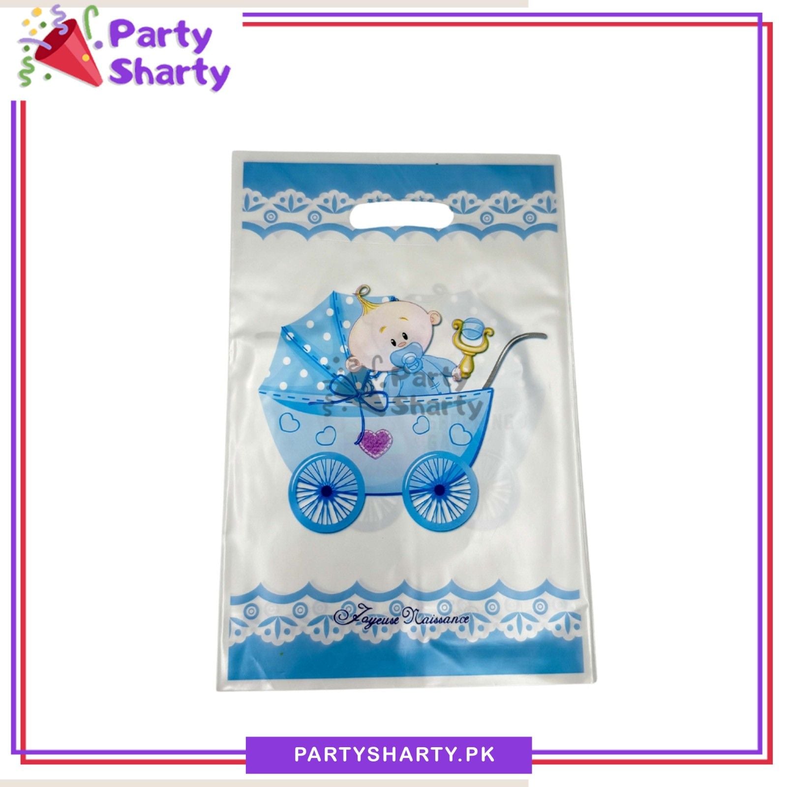 Blue Baby Cart Printed Goody Bag Pack Of 10 For Welcome Baby Theme Celebration