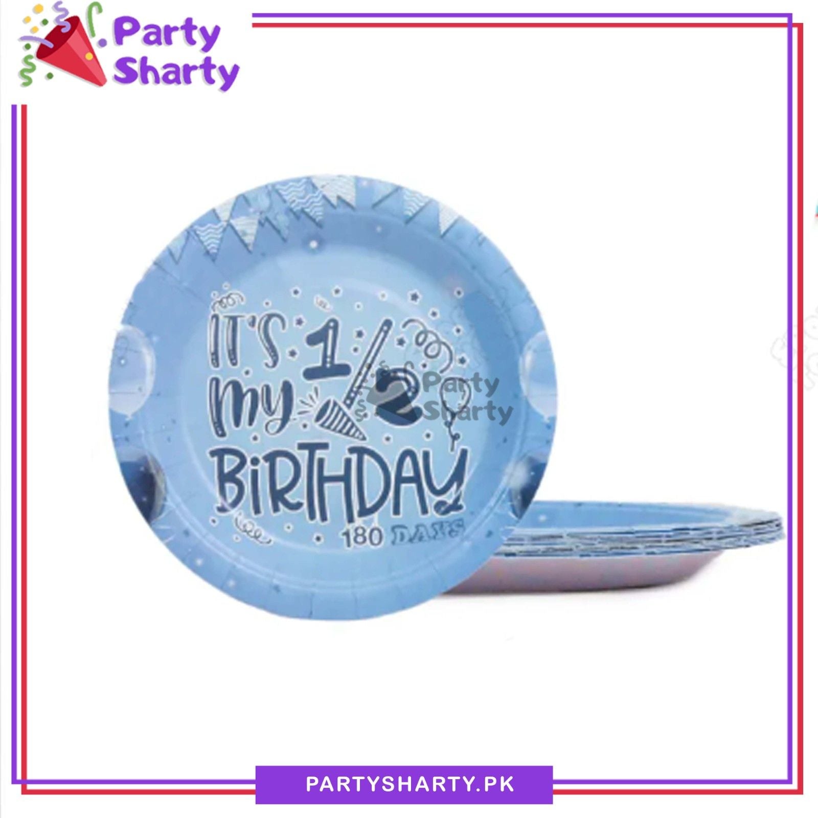 Blue Color Its My 1/2 Birthday Theme Paper Plates Pack Of 10 for Half Birthday Party Decoration