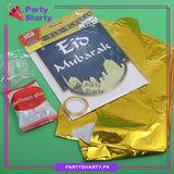 Blue Eid Mubarak Card Banner with Navy Blue, White & Golden Theme Set for Eid Decoration and Celebration