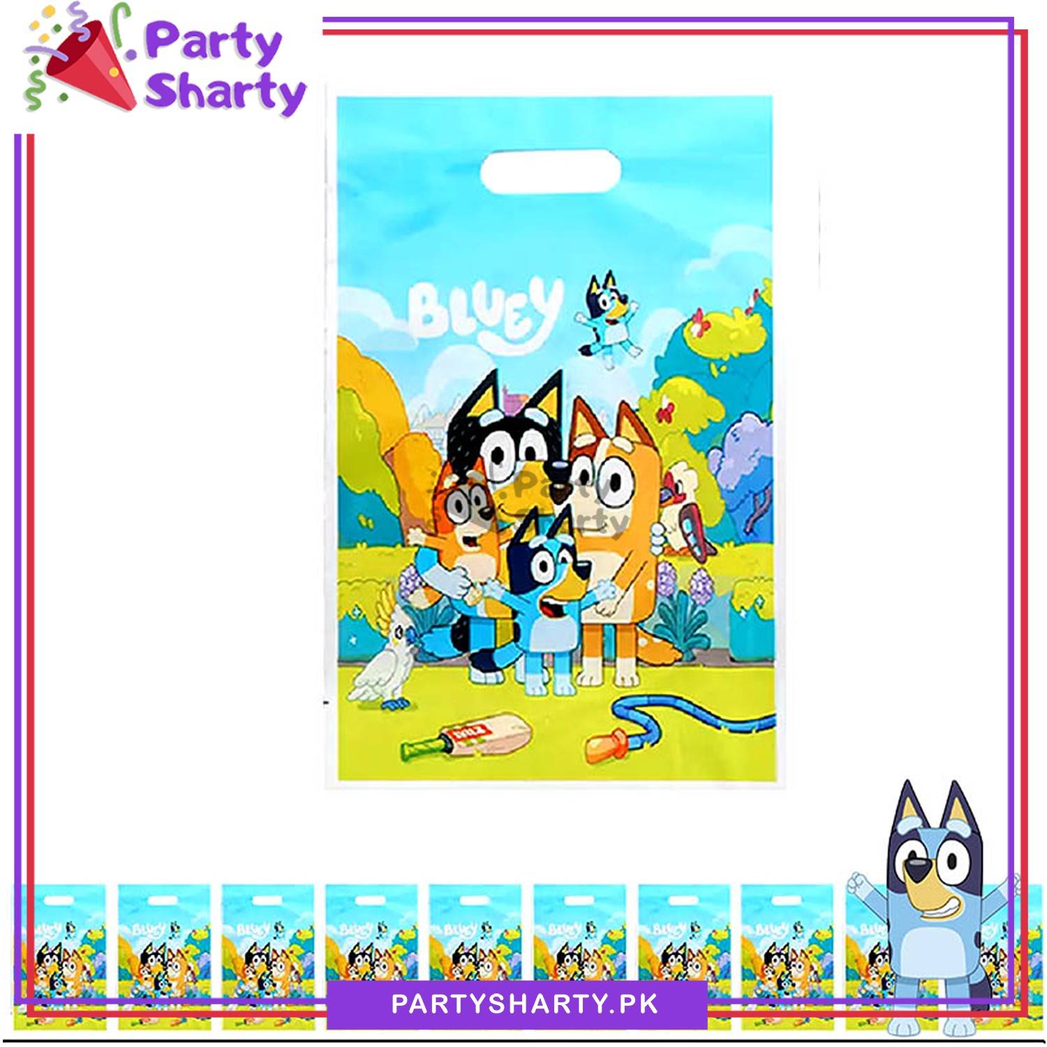 Bluey Cartoon Theme Birthday Party Favor Goody Bags for Kids (Pack of 10)