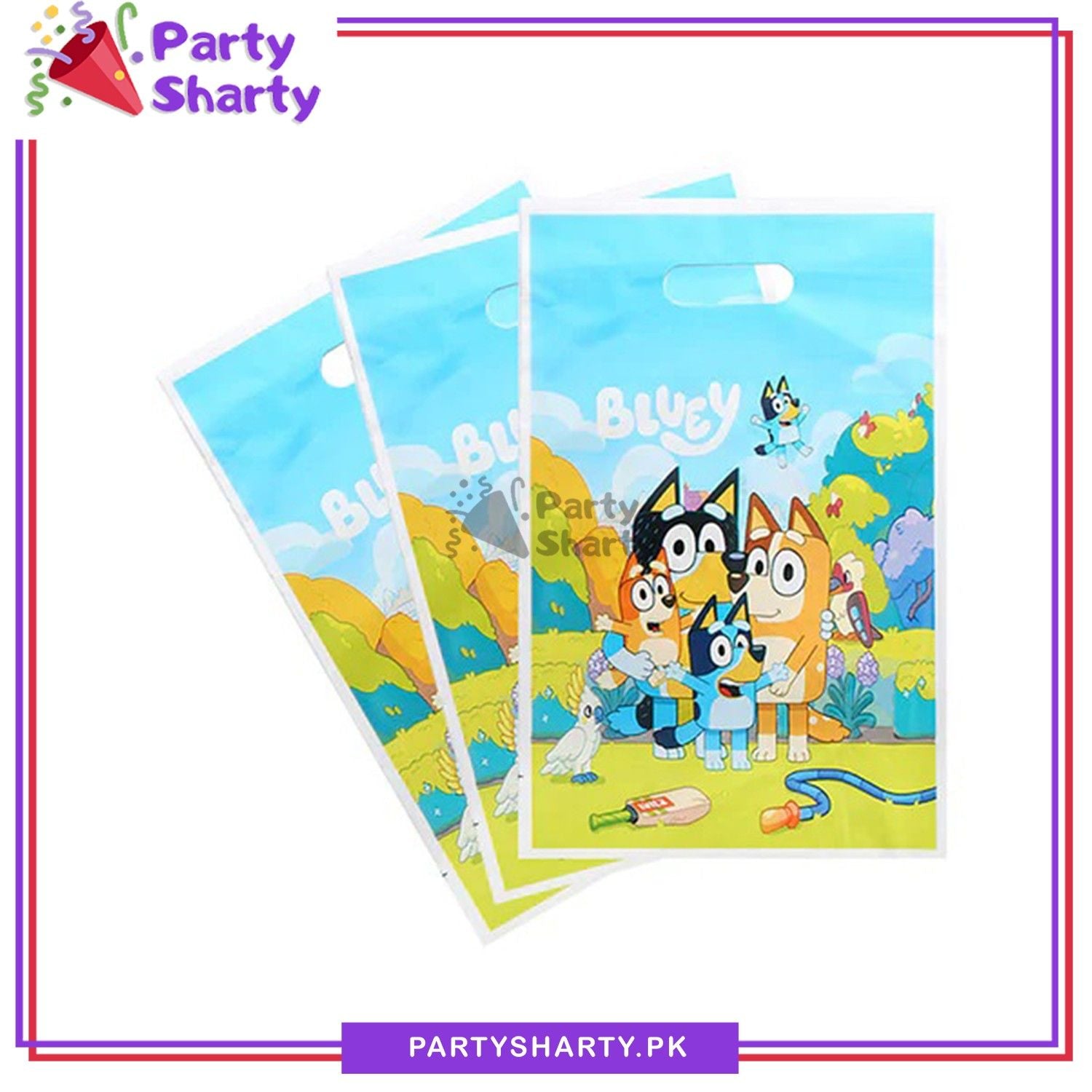 Bluey Cartoon Theme Birthday Party Favor Goody Bags for Kids (Pack of 10)