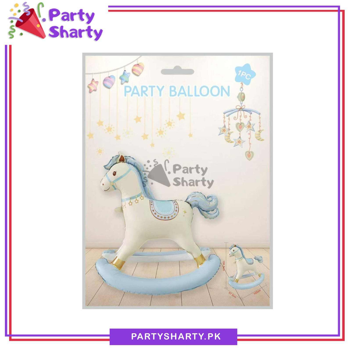 Blue Rocking Horse Standing Foil Balloon For Welcome Baby Theme Party Decoration