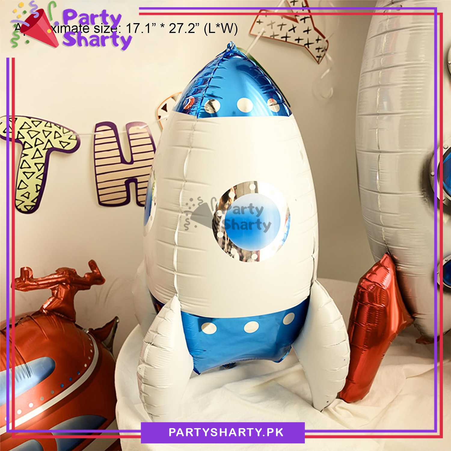 4D Large Rocket Shaped Foil Balloon For Space Birthday Party Theme