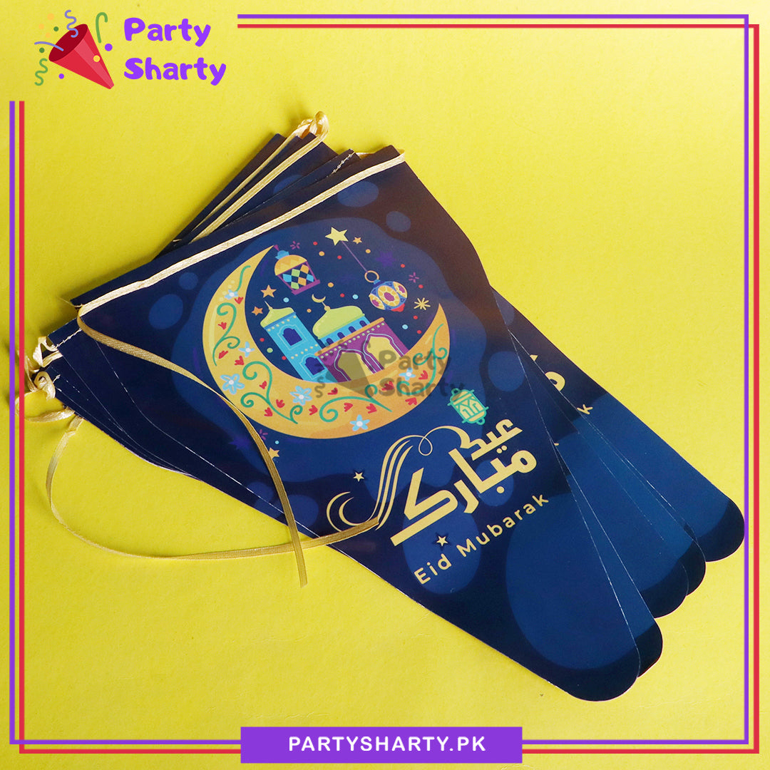 Blue Eid Mubarak Party Flags Pack of 10 For Eid Milan Party Theme Decoration