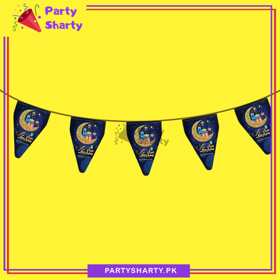 Blue Eid Mubarak Party Flags Pack of 10 For Eid Milan Party Theme Decoration
