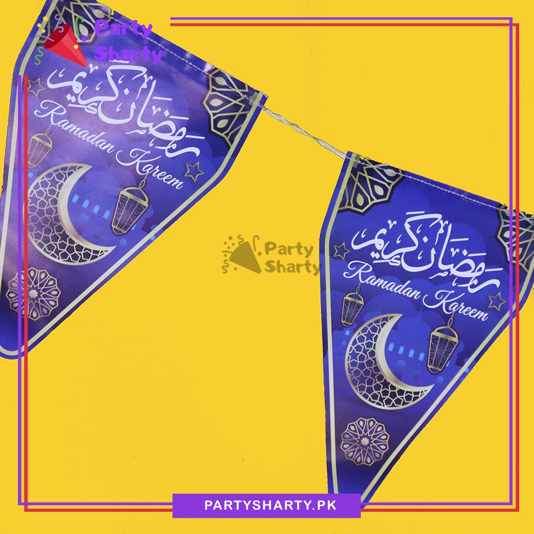 Blue Ramadan Kareem Party Flags Pack of 10 For Ramadan Mubarak Theme Decoration