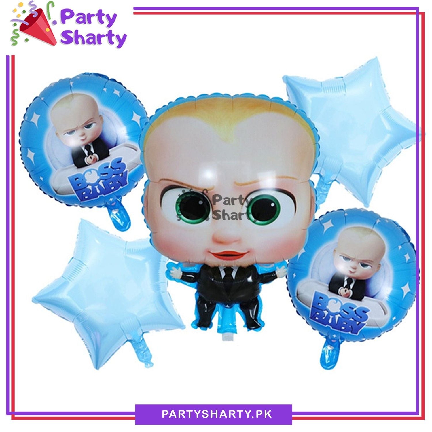 Boss Baby Cartoon Foil Balloon Set - 5 Pieces