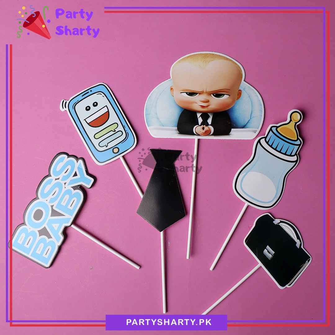 Boss Baby Theme Cake Topper Set of 6 for Boss Baby Theme Birthday Decoration and Celebration