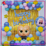 Light Blue Happy Birthday with Boss Baby Cartoon Theme Set for Theme Based Birthday Decoration and Celebration