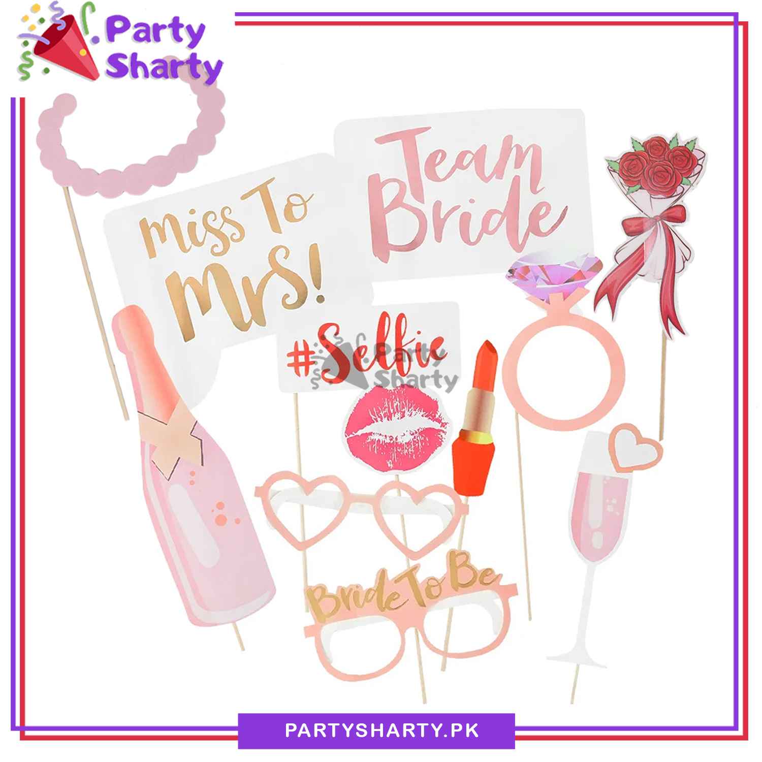 12pcs Bridal Shower Theme Photo Booth Props For Bride to be / Wedding Party Celebration and Decoration