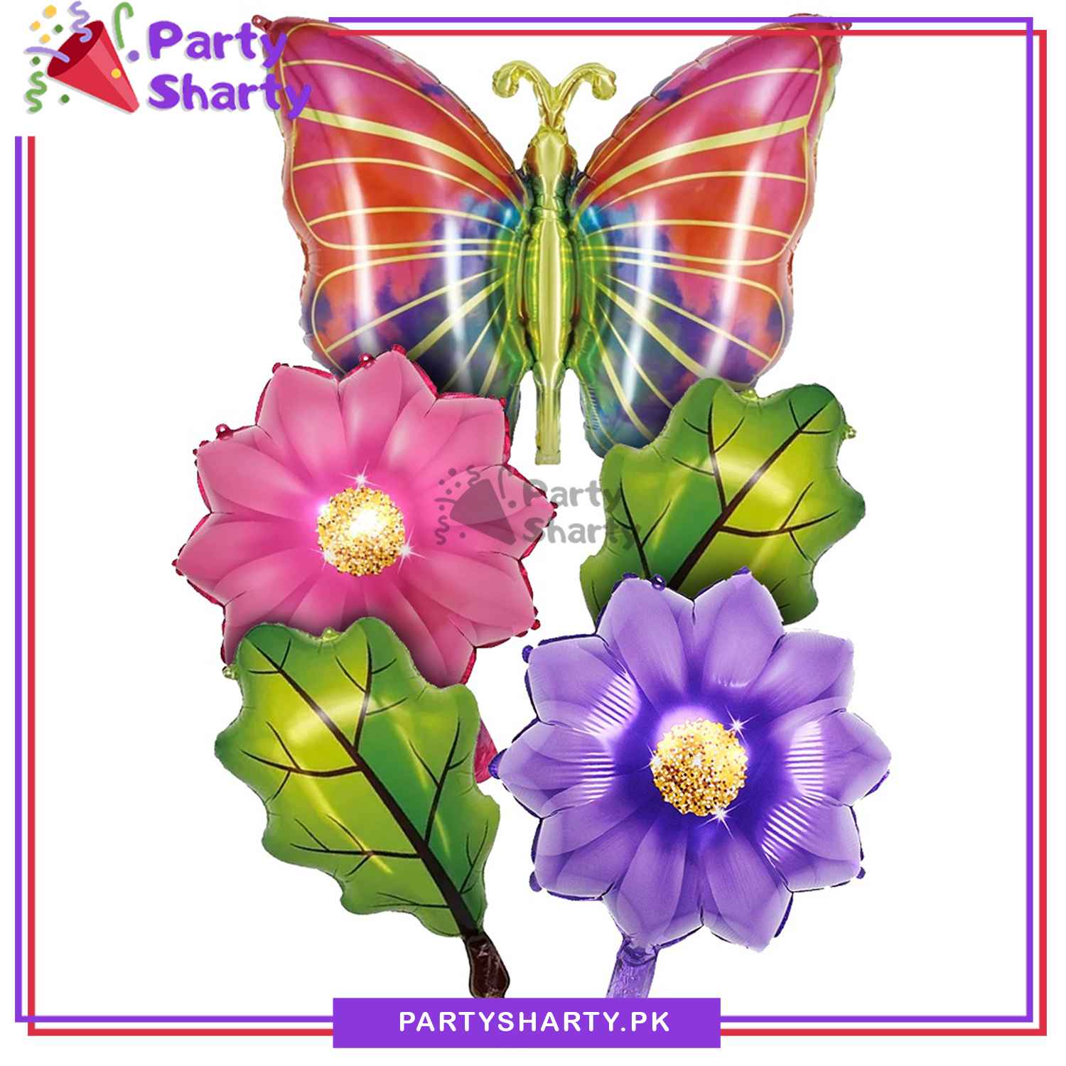 Butterfly with Flowers and Leaves Foil Balloon for Birthday, Bridal Shower & Baby Shower Party Event Decoration