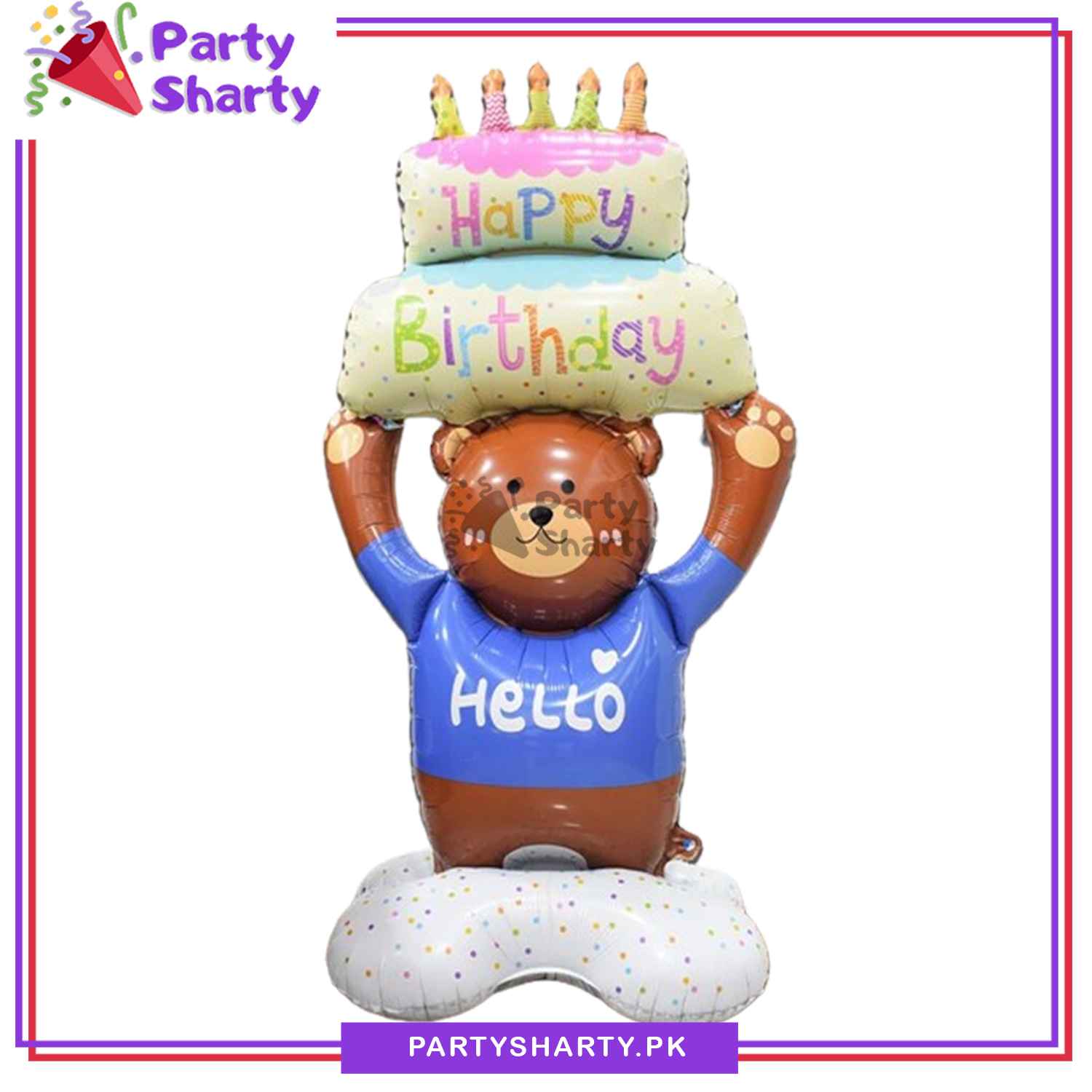 Happy Birthday Cake Lifting Teddy Bear Foil Balloon For Teddy Bear Theme Party Decoration And Celebration