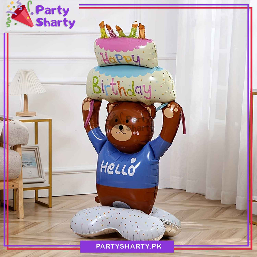 Happy Birthday Cake Lifting Teddy Bear Foil Balloon For Teddy Bear The