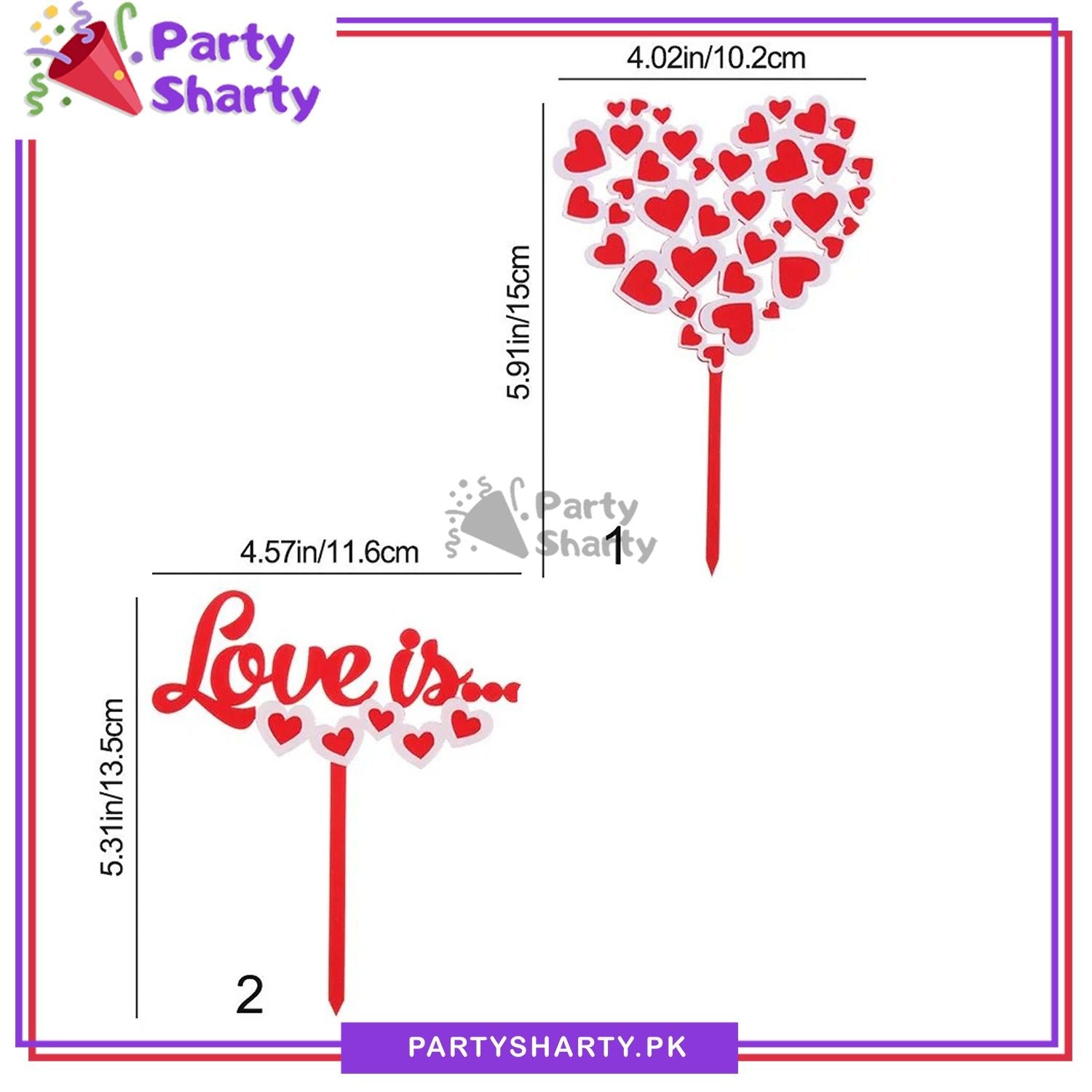 Love is / Heart Shaped Cupcake / Cake Topper For Valentine Anniversary Wedding Cake Decoration