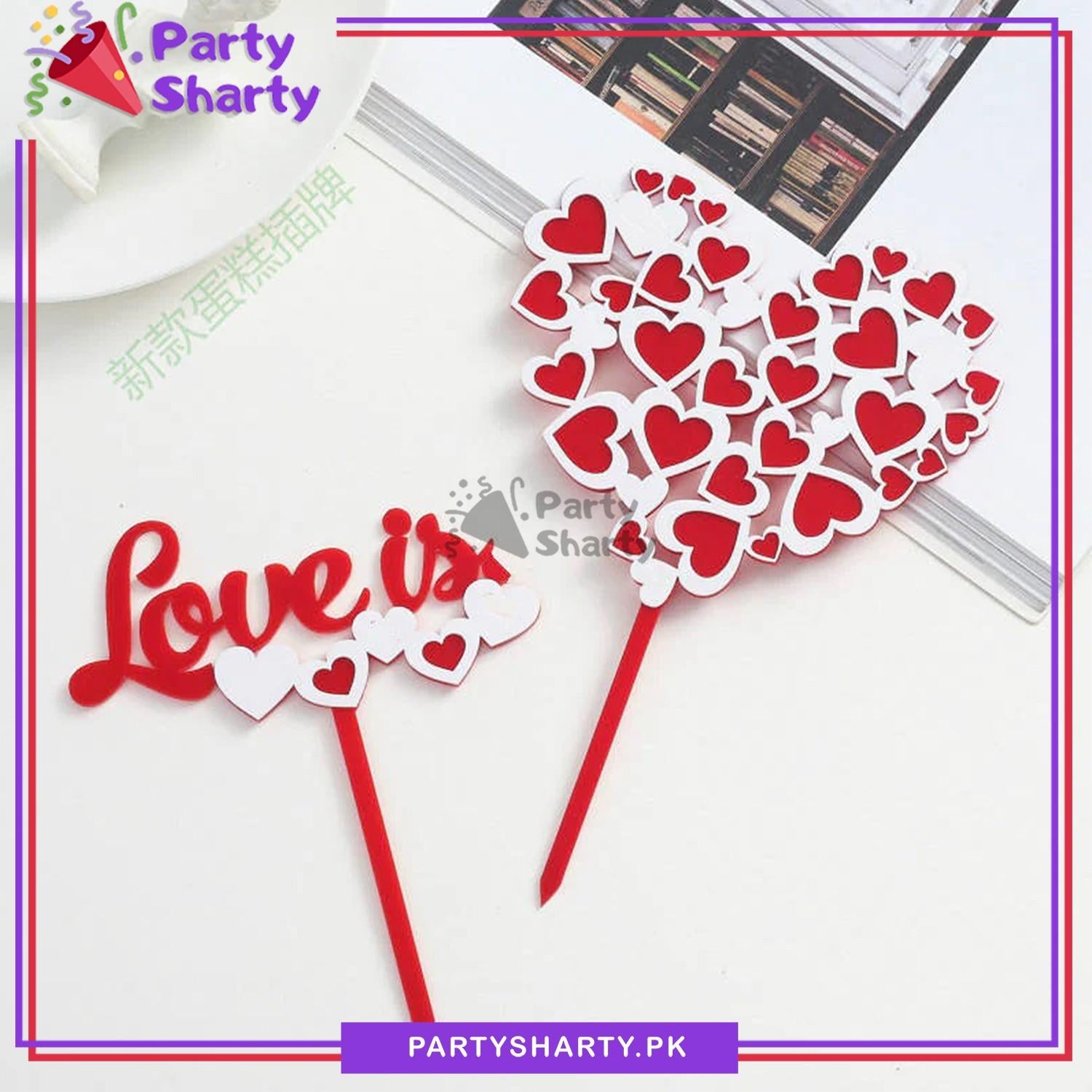 Love is / Heart Shaped Cupcake / Cake Topper For Valentine Anniversary Wedding Cake Decoration