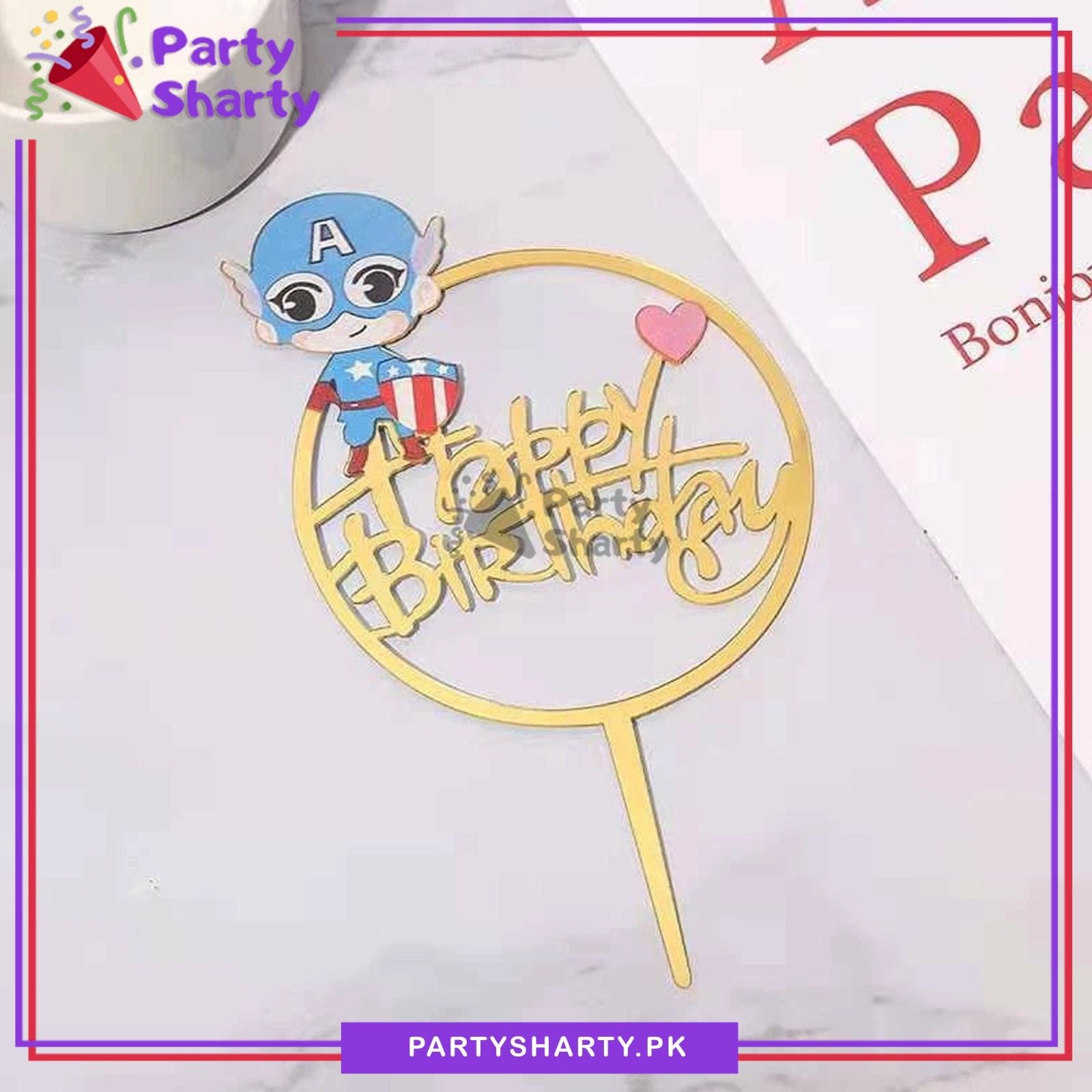 Captain America Theme Acrylic Cake Topper For Theme Party Celebration