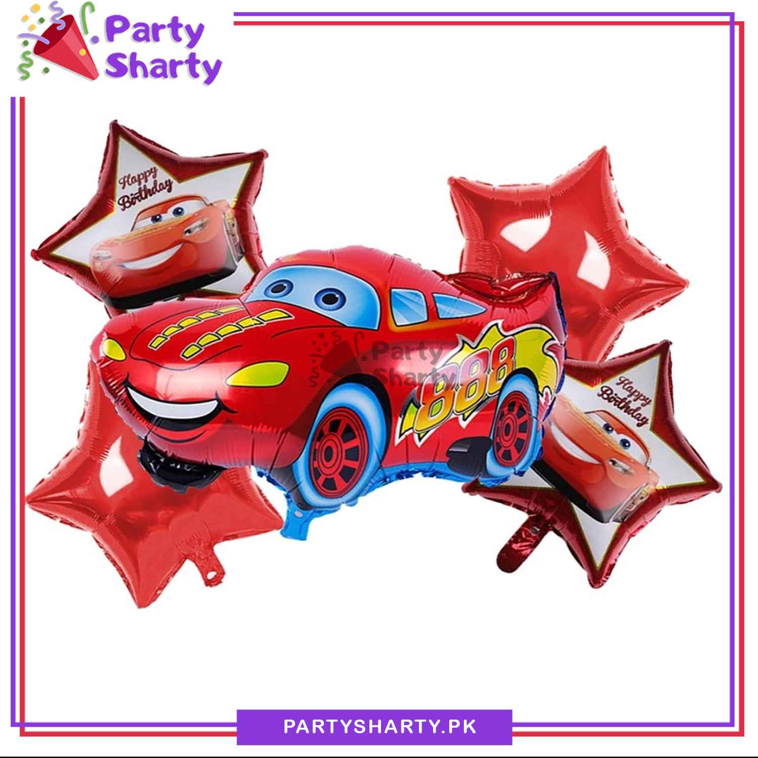 D-2 Lightning McQueen Cars Cartoon Foil Balloon Set - 5 Pieces For Birthday Party