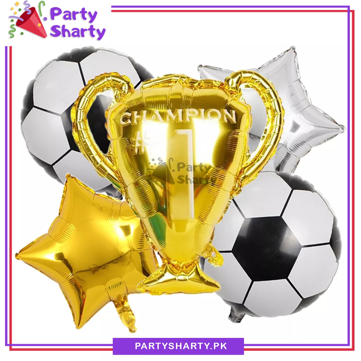 Champion # 1 Foil Balloons Set of 5 For Foot Ball Theme Birthday Decoration and Celebration