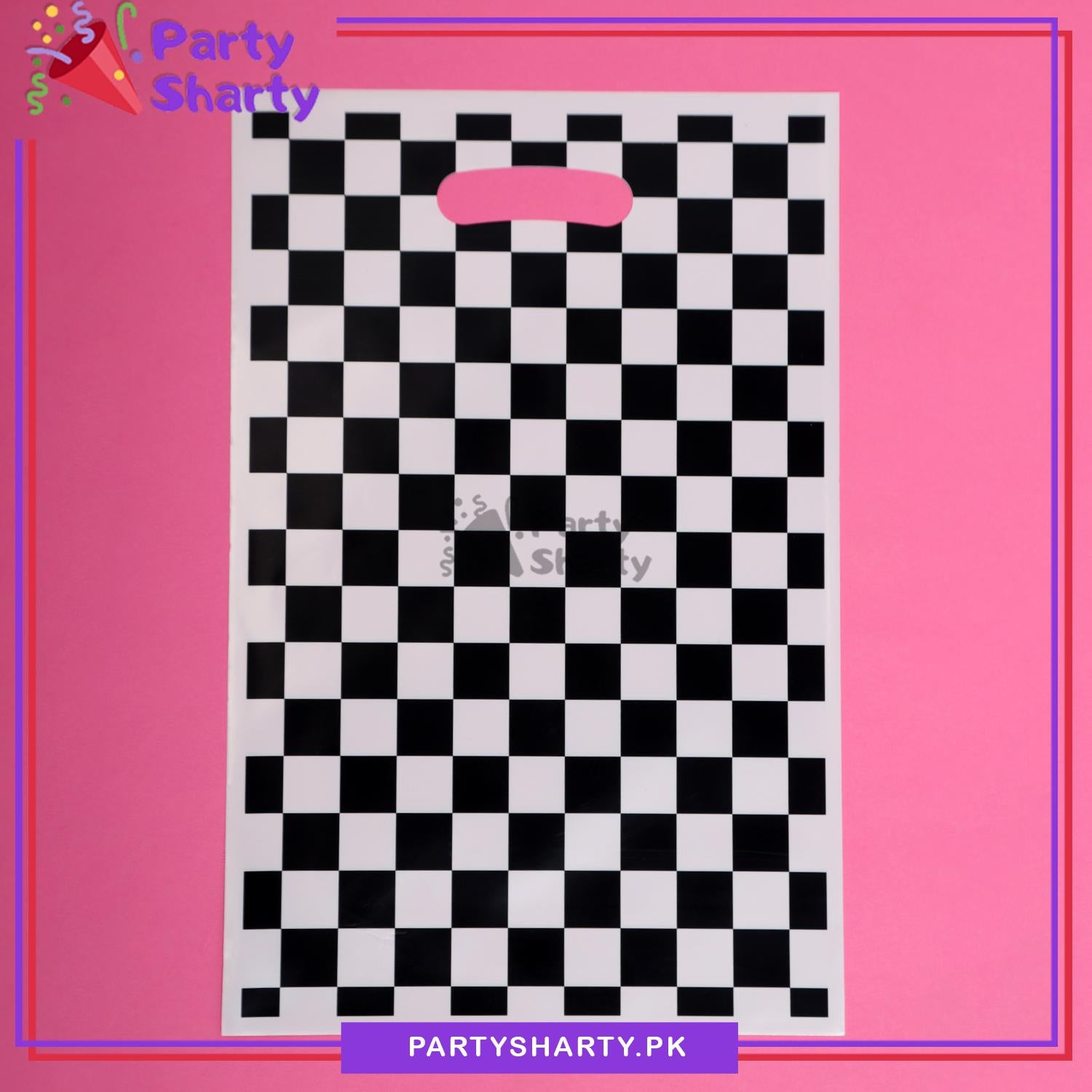 Black Checker Print Goody Bags Pack of 10 For Too Fast / Racing Car Theme Birthday Party Decoration and Celebration
