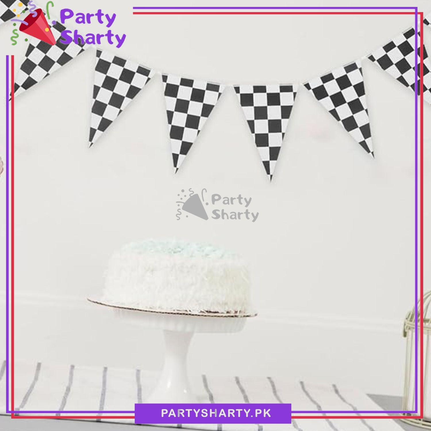 Checker Flags Racing Theme Party Flags Bunting for Too Fast & Racing Car Birthday Theme Party and Decoration