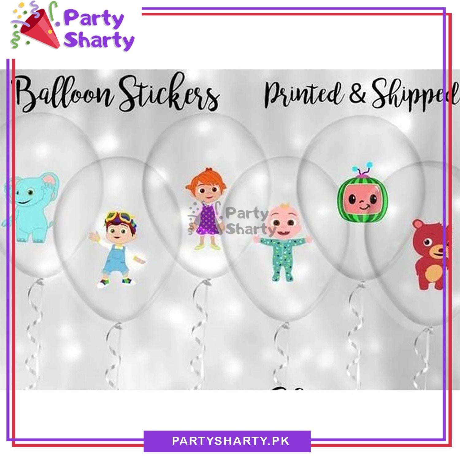 Cocomelon Cartoon Theme Balloon Stickers For Birthday and Party Decoration (Pack of 5 Sticker)