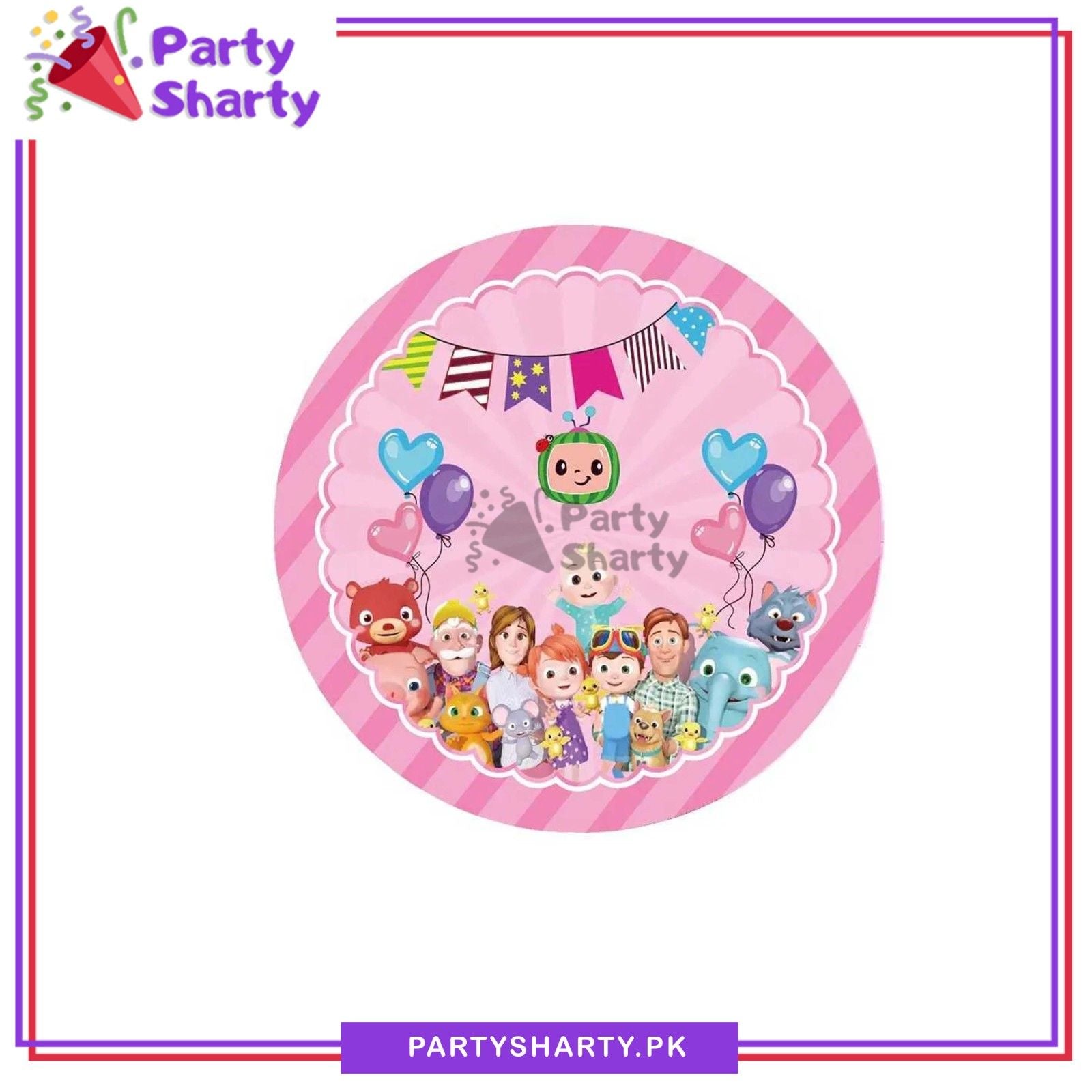 Pink Cocomelon Theme Party Disposable Paper Plates Pack of 10 for Cocomelon Theme Party Decoration
