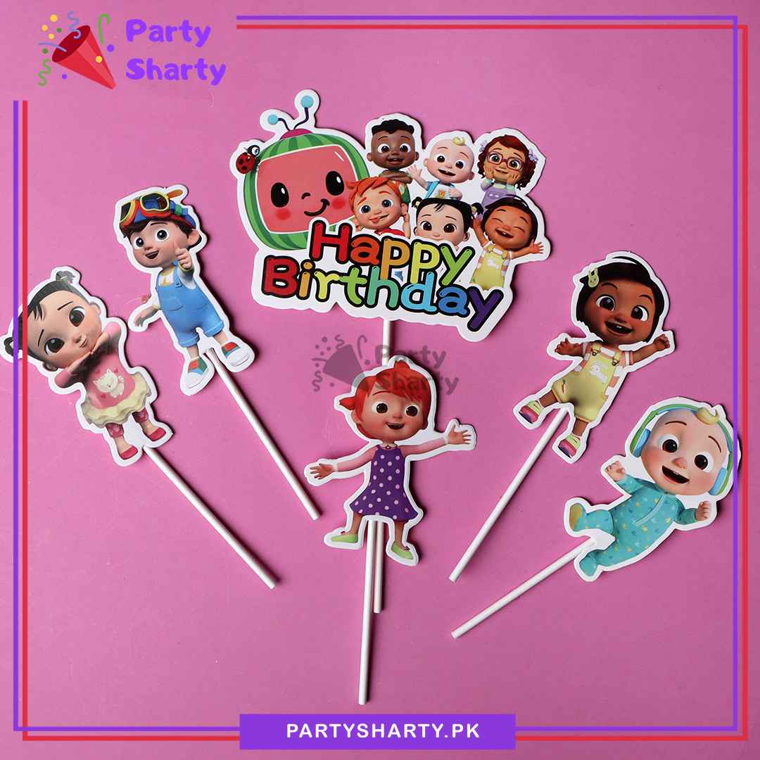 Cocomelon Theme Cake Topper Set of 6 for Cocomelon Theme Birthday Decoration and Celebration