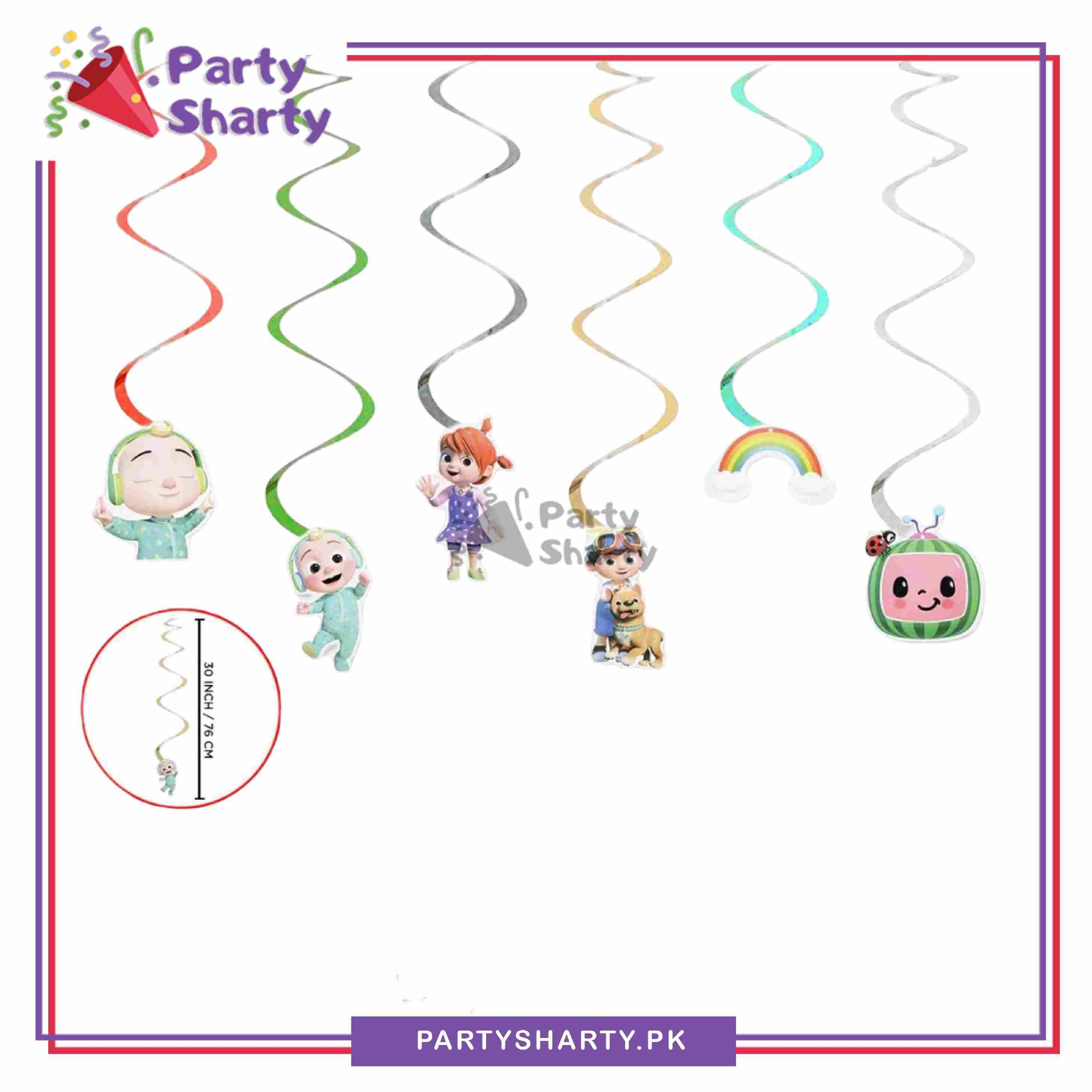 Cocomelon Theme Swirls (Pack of 6) For Birthday Party and Decoration