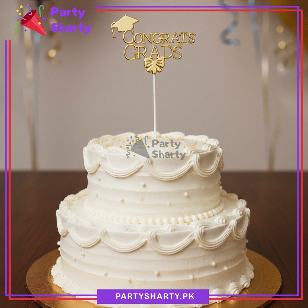 Congrats GRADs Glossy Plastic Cake Topper for Graduation Celebration
