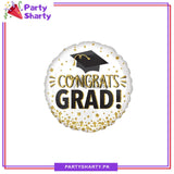 White & Black Congrats Grad Round Shaped Foil Balloon for Graduation Party Decoration