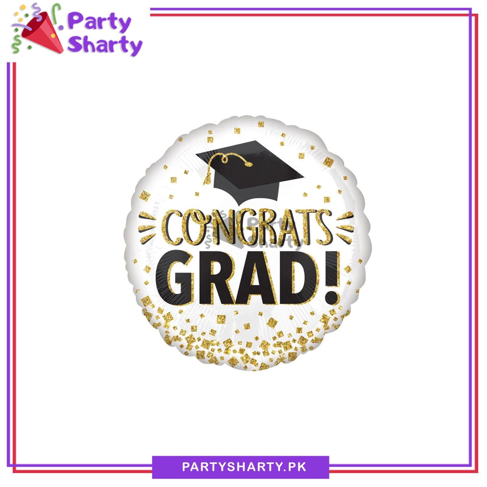 White & Black Congrats Grad Round Shaped Foil Balloon for Graduation Party Decoration