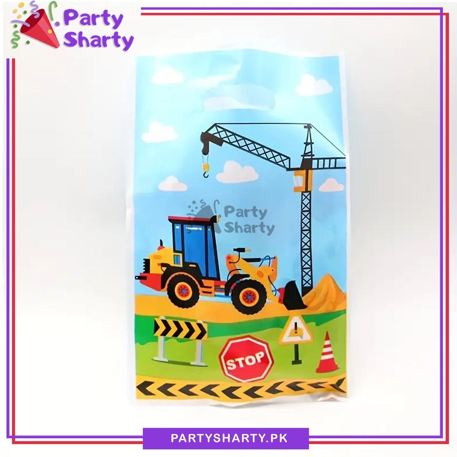 Construction Theme Party Favor Bags For Builder Birthday Loot Bags (Pack of 10)