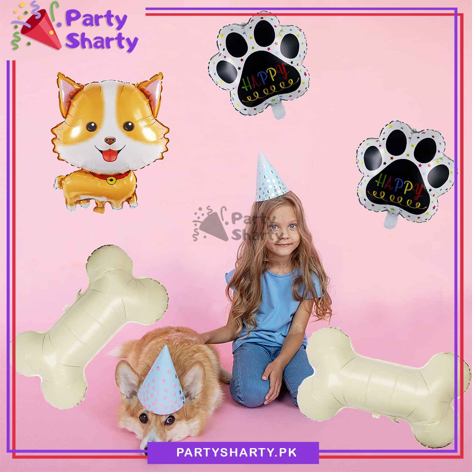 5pcs/Set Husky, Corgi Dog Foil Balloons Set For Theme Based Birthday Decoration & Celebration