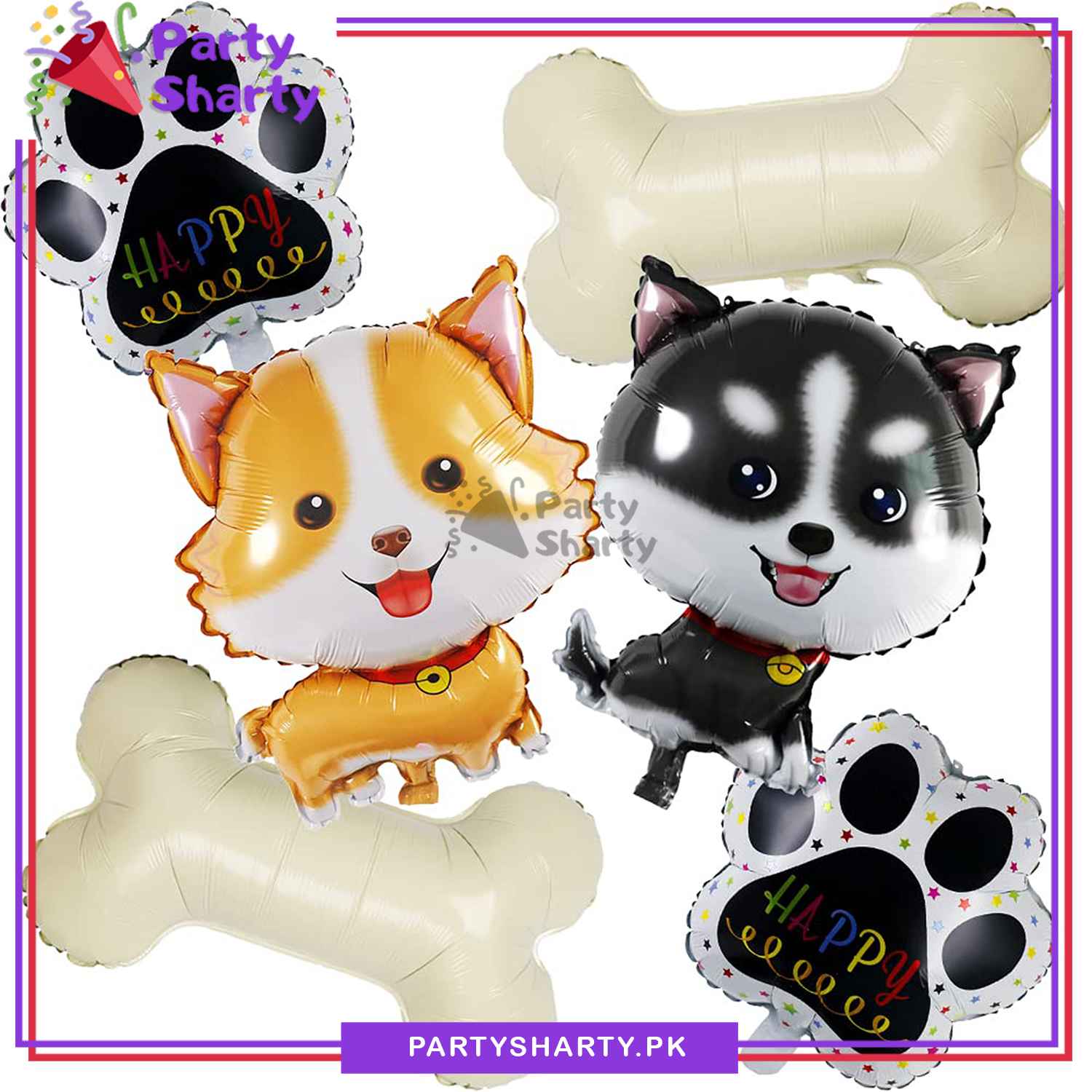 5pcs/Set Husky, Corgi Dog Foil Balloons Set For Theme Based Birthday Decoration & Celebration
