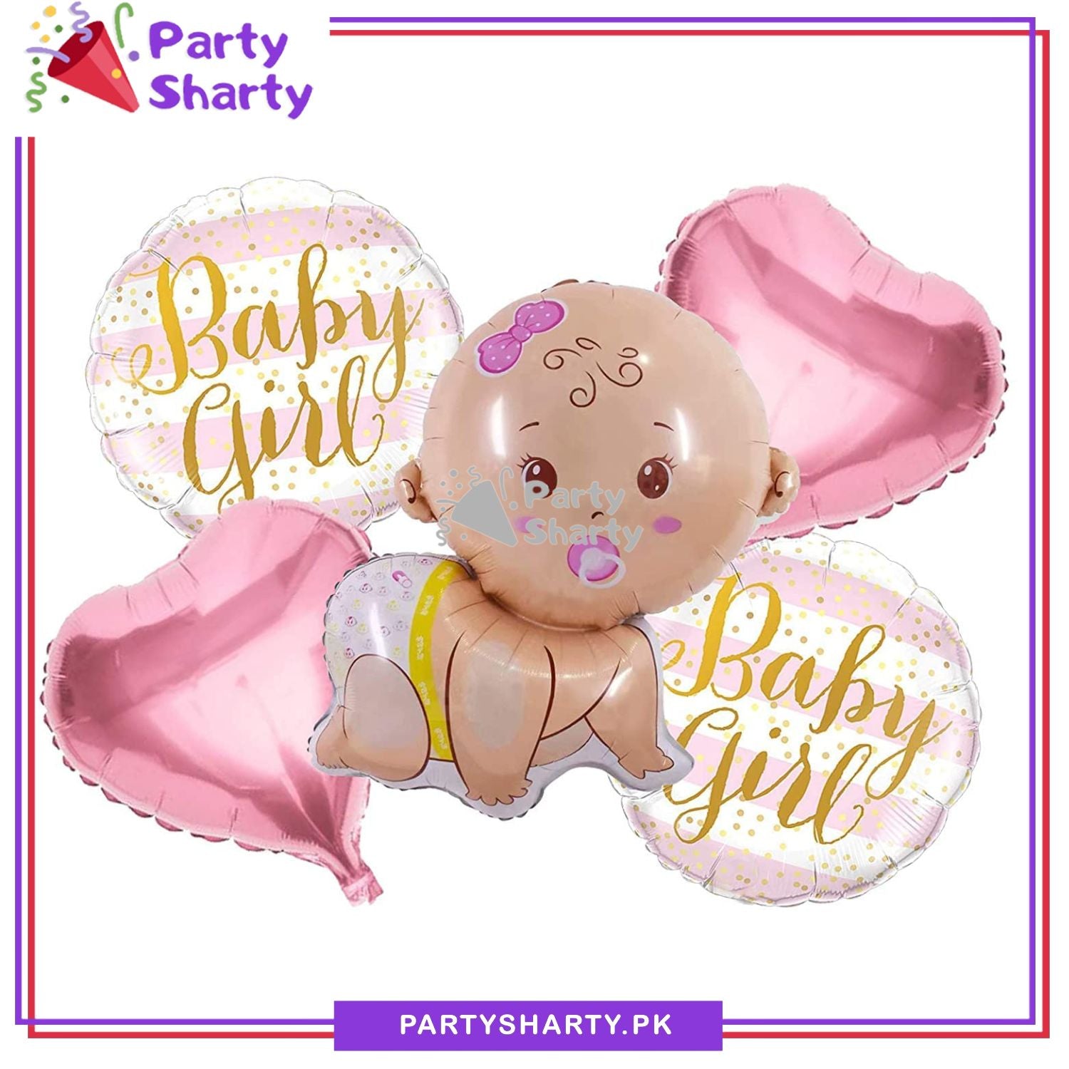 Crawling Baby Girl Shaped Foil Balloon Set for Baby Shower, Welcome Baby & Gender Reveal Decoration and Celebration