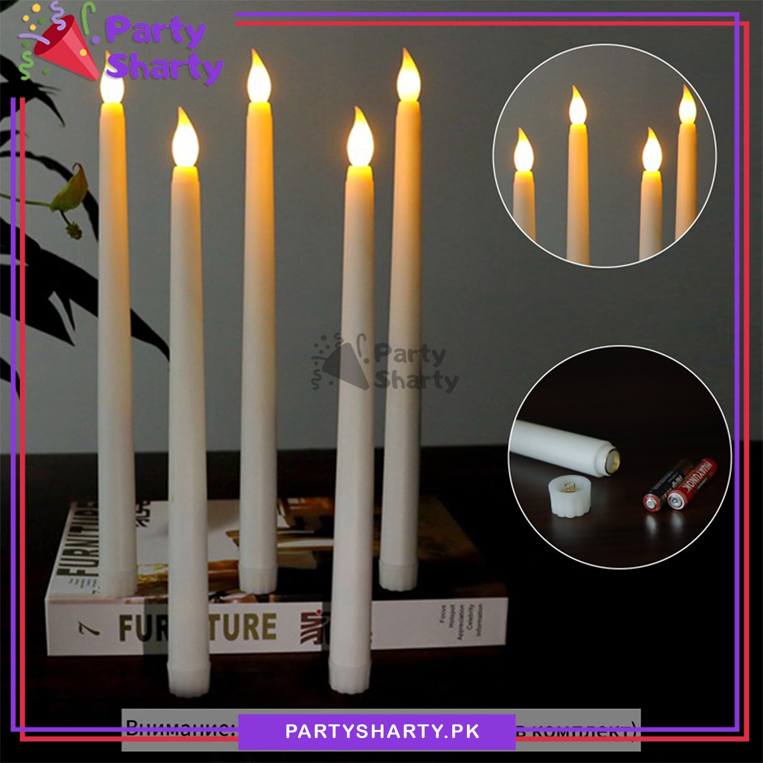 Pack of 6 Creative Artificial LED Long Pole Flameless Electronic Candle Light (Battery Powered Candles)