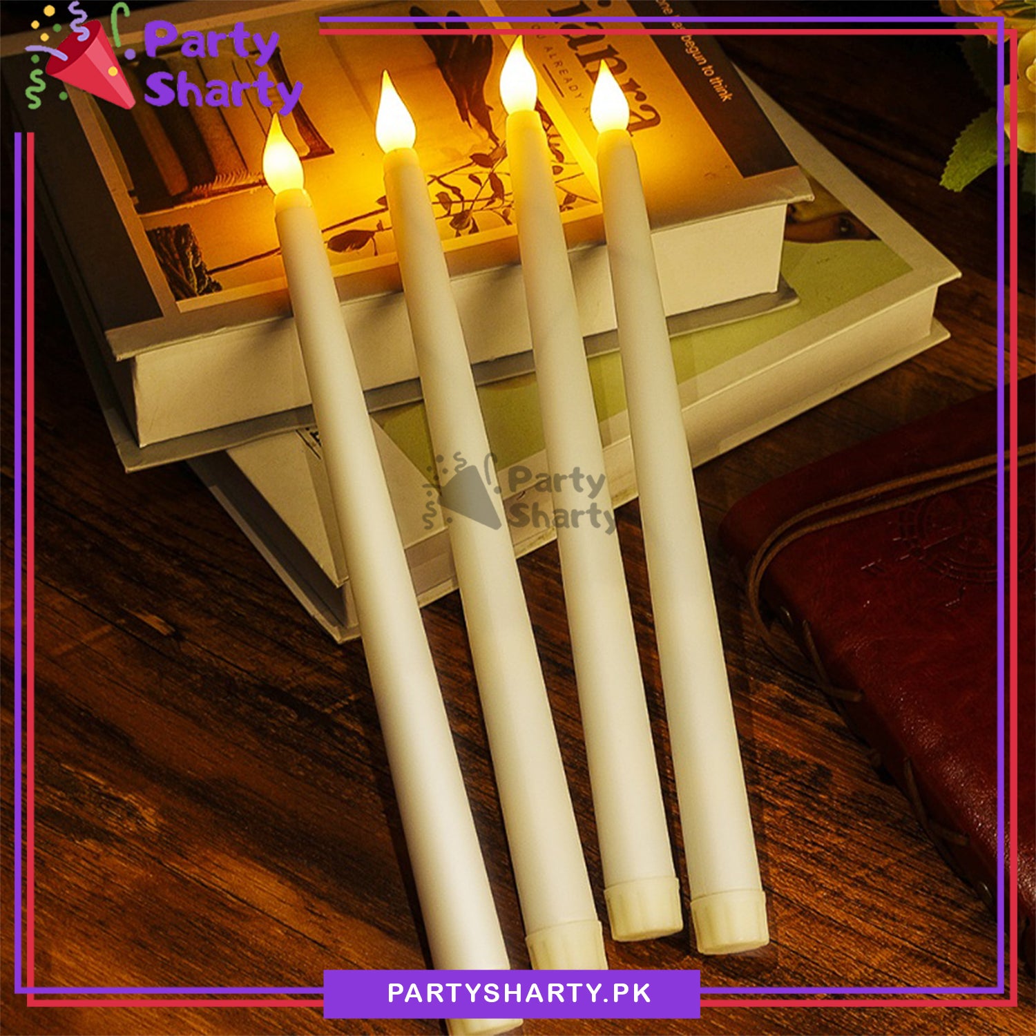 Pack of 2 Creative Artificial LED Long Pole Flameless Electronic Candle Light (Battery Powered Candles)