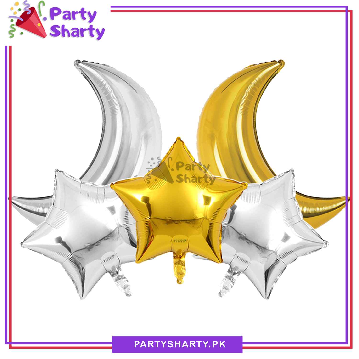 5pcs Crescent with Star Foil Balloons For Birthday Party Decoration and Celebration