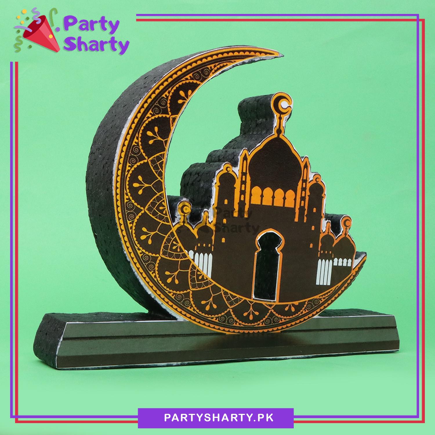 Crescent Moon with Masjid Shaped Thermocol Standee For Ramadan & Eid Mubarak Decoration and Celebrations