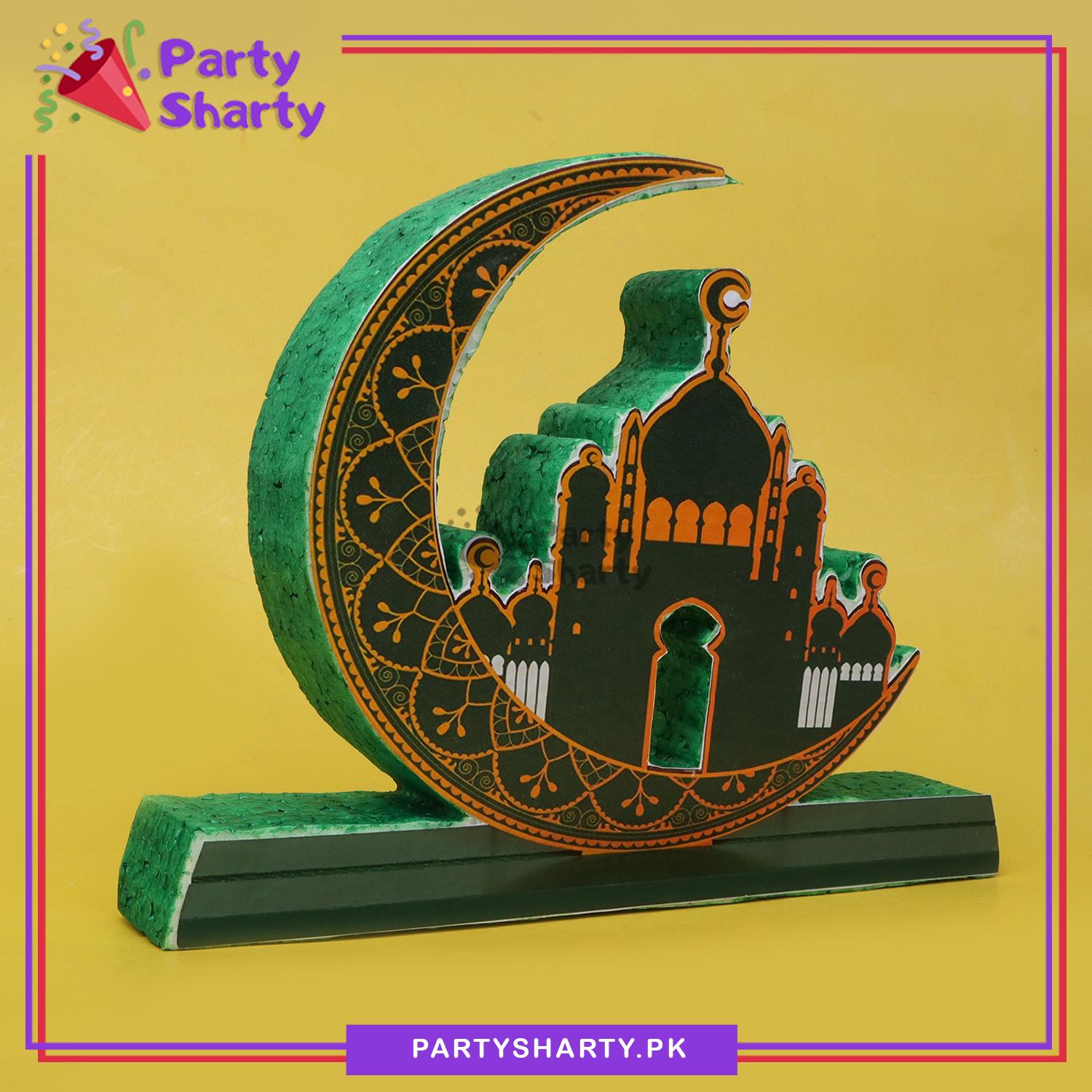 Crescent Moon with Masjid Shaped Thermocol Standee For Ramadan & Eid Mubarak Decoration and Celebrations