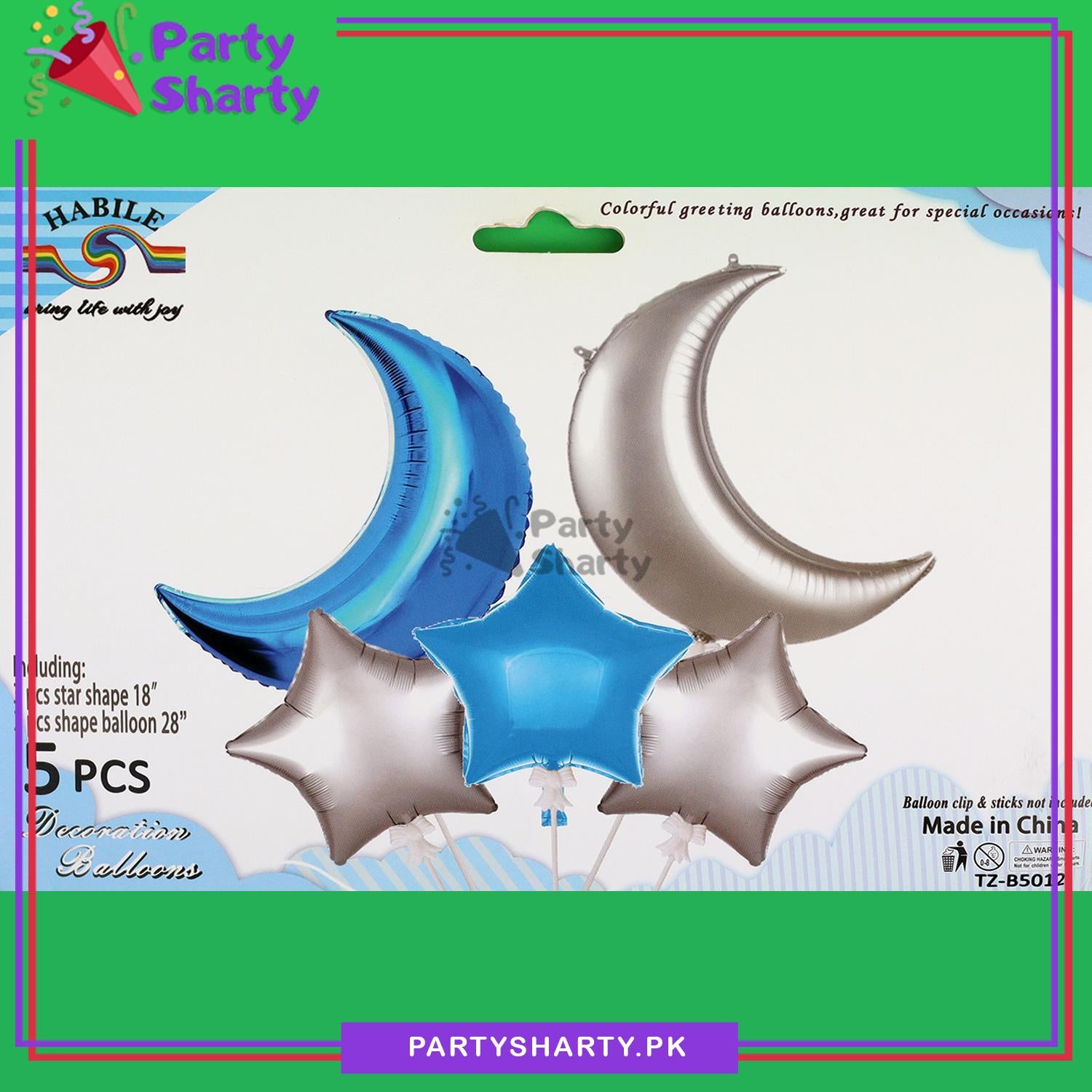 5pcs Crescent with Star Foil Balloons For Birthday Party Decoration and Celebration