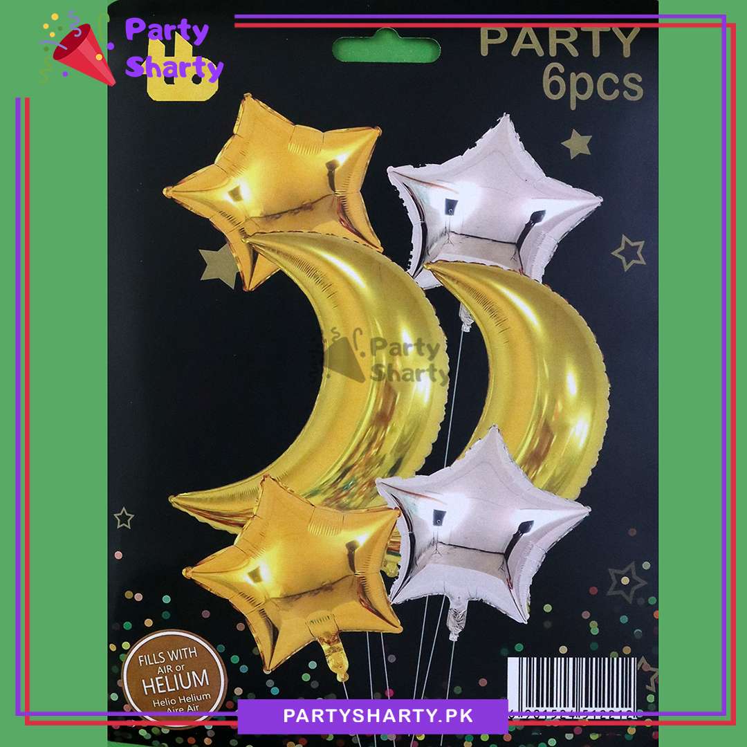 Crescent Moon with Star Foil Balloons For Ramadan & Eid Decorations