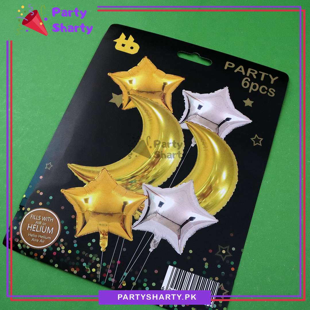 Crescent Moon with Star Foil Balloons For Ramadan & Eid Decorations