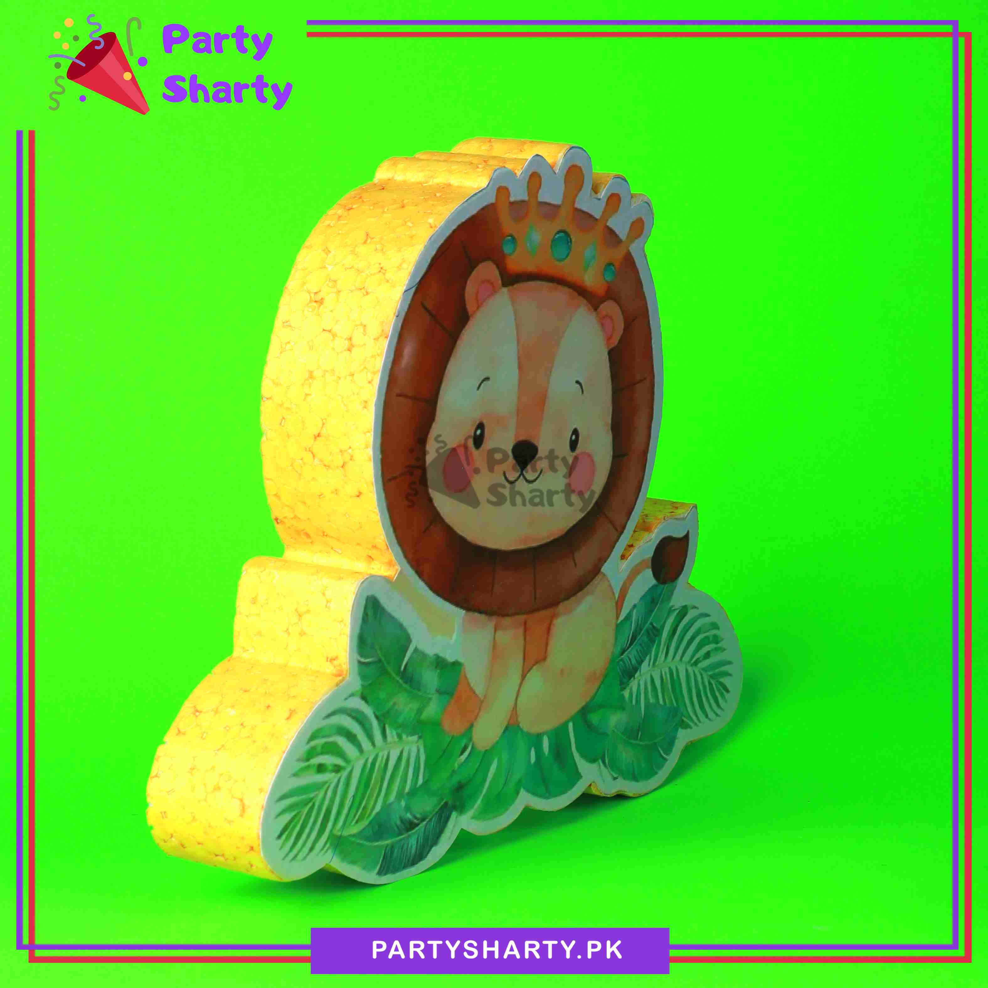 Crown Lion with Leaves Thermocol Standee For Jungle / Safari Theme Based Birthday Celebration and Party Decoration