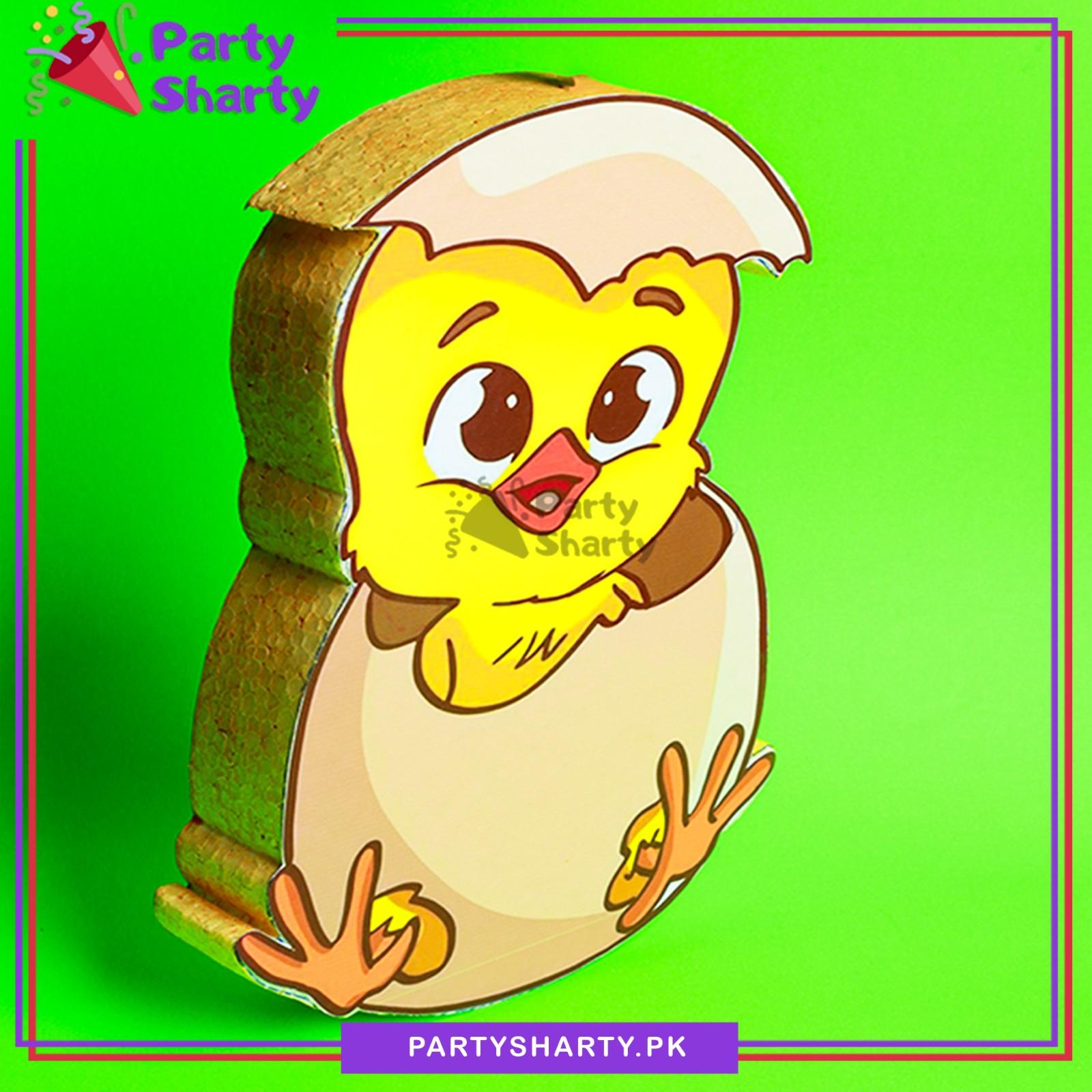 Cute Baby Chick Hatching From Egg Shell Character Thermocol Standee For Farm Animal Theme Based Birthday Celebration