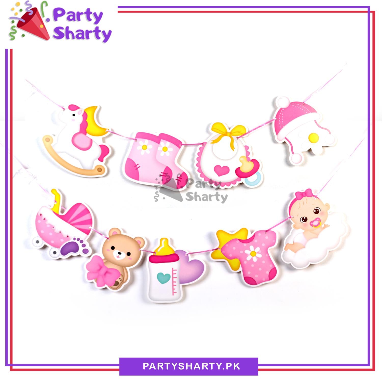 Cute Baby Girl /  Boy Icon Hangings Card Banner for Welcome Baby Party Decoration and Celebration