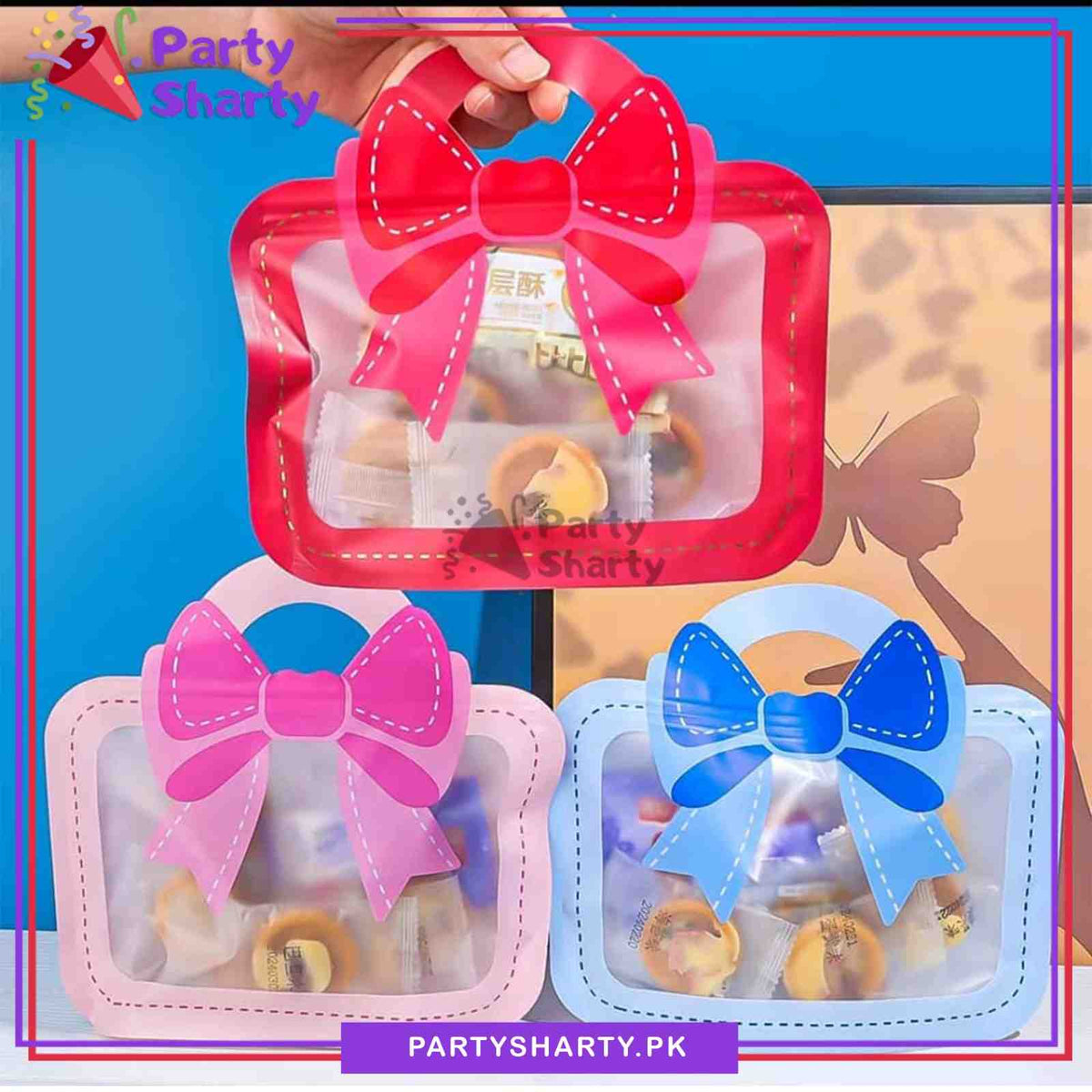 Cute Bow Printed Plastic Ziplock Seal Goody Bag For Birthday Giveaways